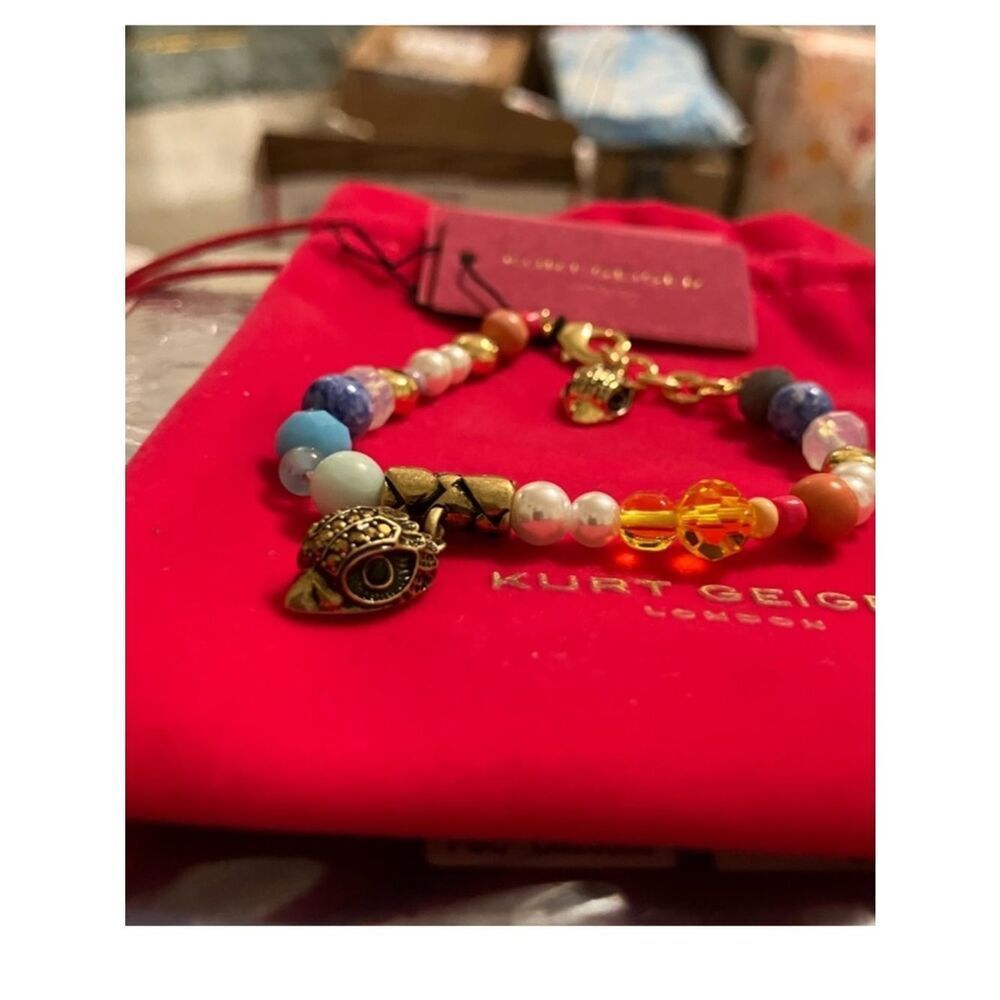 Kurt Geiger Multicolor Beaded Owl Charm Bracelet - Gold Accent